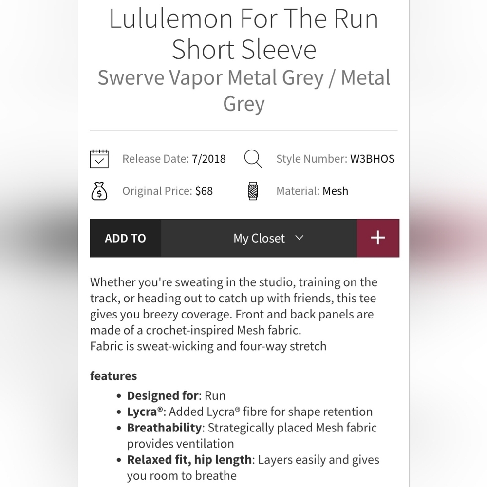 Lululemon Athletica For The Run Swerve Vapor Short Sleeve Tee In Metal Grey - Picture 9 of 9